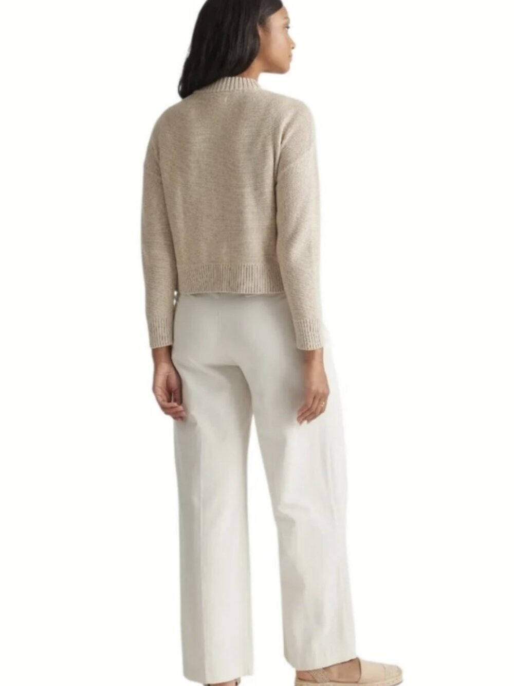 Quince 100% Organic Cotton Cropped Cardigan in Cement Marl - Picture 2 of 14